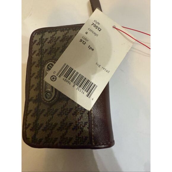 Esprit Women's Houndstooth Zip Around Compact Wallet Brown NWT - Picture 1 of 6